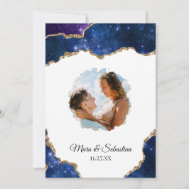 *~* QR FOTO RSVP AR13 Cosmic AGATE Blue Wedding Kaart