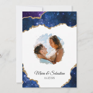 *~* QR FOTO RSVP AR13 Cosmic AGATE Blue Wedding Kaart