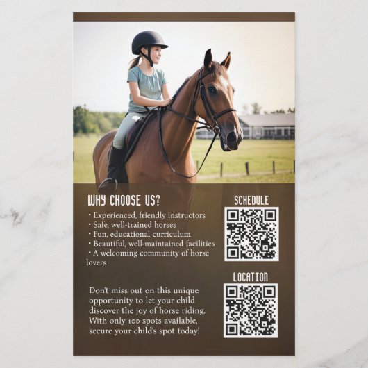 QR gecodeerde Kinderen Paardrijlessen Flyer (Achterkant)