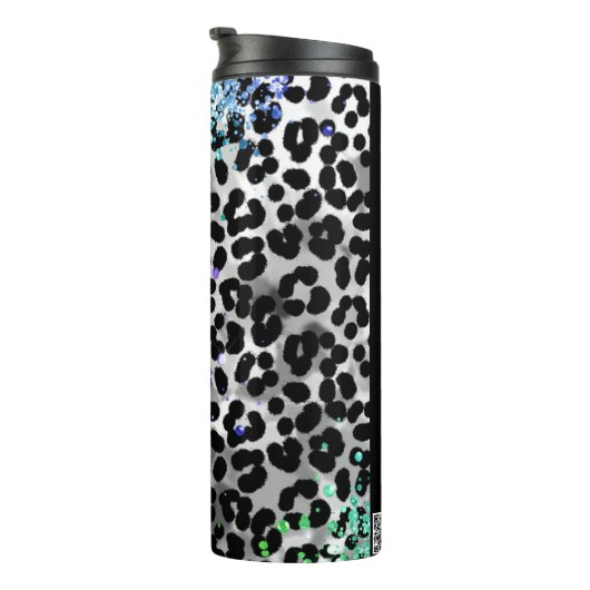 *~* QR Glitter Animal Leopard Spots patroon Thermosbeker (Geroteerd rechts)