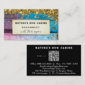 *~* QR Glitter AP49 Rustiek Verweerd Hout Visitekaartje (Voorkant / Achterkant)