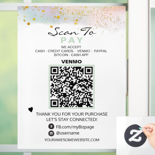 *~* QR Glitter PASTEL Scan to Pay Payment Window Raamsticker (Huis)