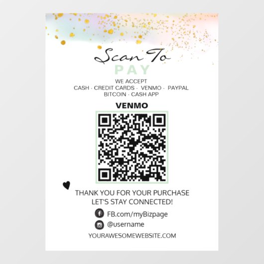 *~* QR Glitter PASTEL Scan to Pay Payment Window Raamsticker (Vel)