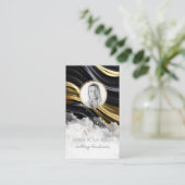 *~* QR GOLD Agaat Marmer FOTO LOGO ZWART AP66 Visitekaartje (Staand voorkant)