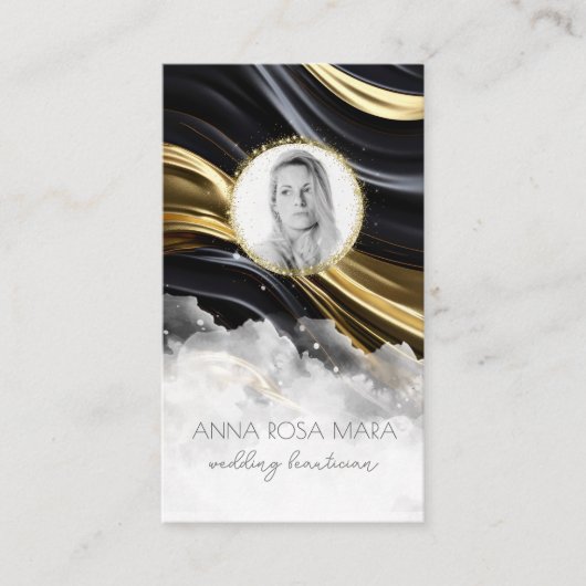 *~* QR GOLD Agaat Marmer FOTO LOGO ZWART AP66 Visitekaartje (Voorkant)