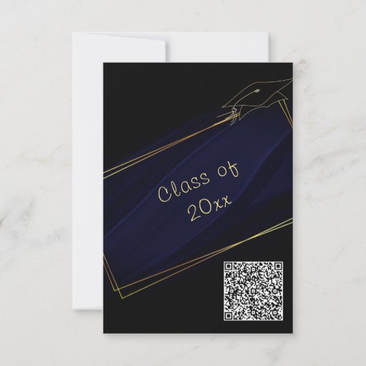 QR Gold Navy Blue Afstuderen Invitation Kaart (Achterkant)