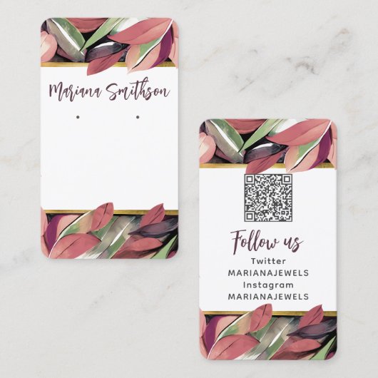 QR Gold Pastel Foliage Earning Display Kaart Visitekaartje (Voorkant / Achterkant)