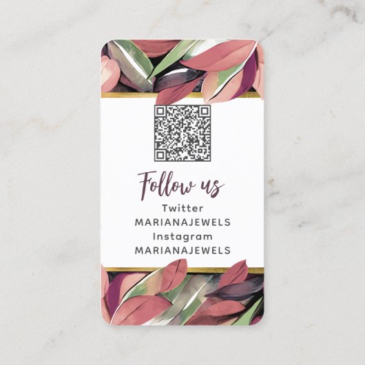 QR Gold Pastel Foliage Earning Display Kaart Visitekaartje (Achterkant)