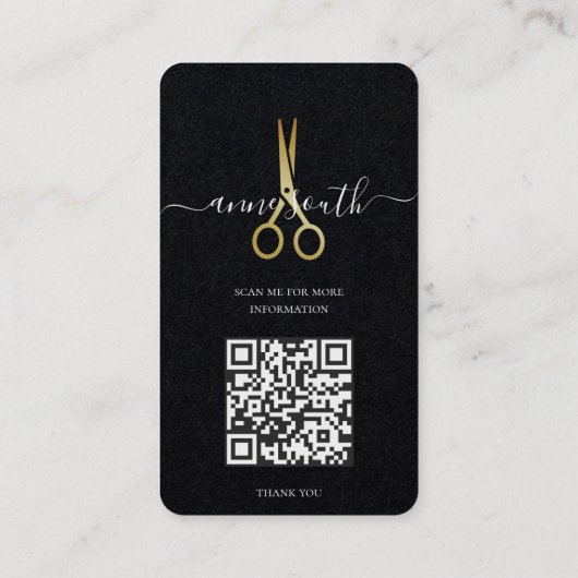 QR Gold Scissor Haarstylist Visitekaartje (Achterkant)