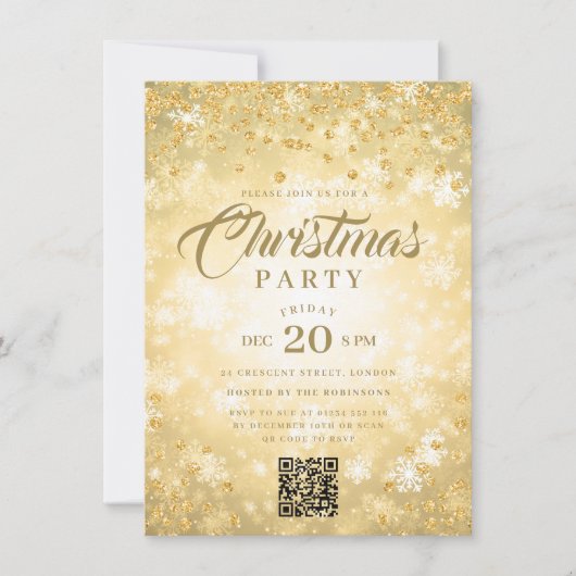 QR Gold Winter Diamonds Glitter Christmas Party Kaart (Voorkant)