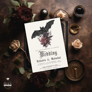 QR Goth Rosewood Rozen Zwart Vleermuis Boeket Kaart