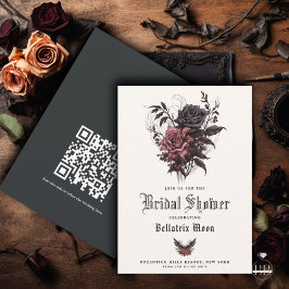 QR Gothic Rosewood Zwart Rozen Bloemen Vrijgezelle Kaart