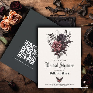 QR Gothic Rosewood Zwart Rozen Bloemen Vrijgezelle Kaart