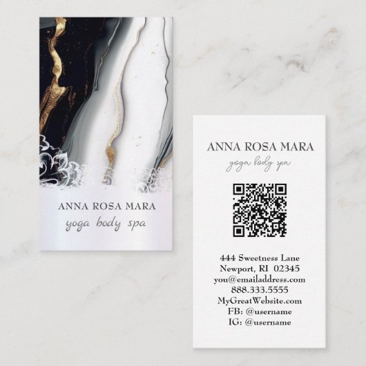 *~* QR Grijs Zwart Goud Marmeren Folie AP66 Visitekaartje (Voorkant / Achterkant)