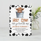 QR Highland Koe in emmer Koe Print 1st Verjaardag Kaart (Staand voorkant)