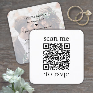 QR Huwelijk RSVP Eenvoudige Foto & Klassieke Typog Informatiekaartje