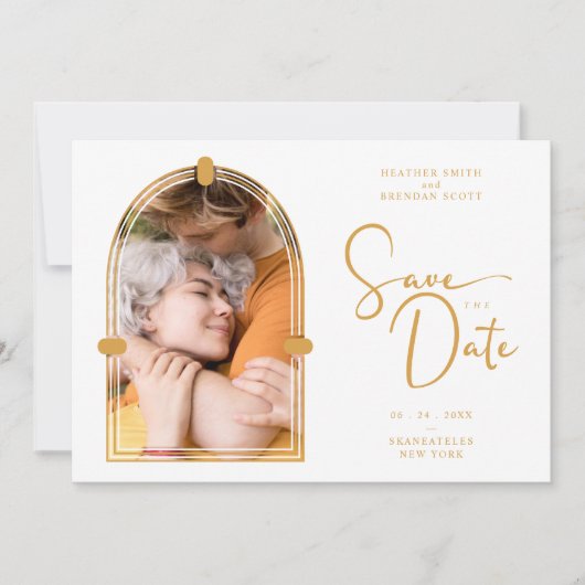 QR in Exquisite fancy Archt Photo Wedding Save The Date (Voorkant)