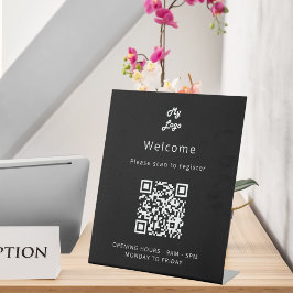 QR-klantenregistratie zwart-wit welkom Reclamebord Met Voetstuk
