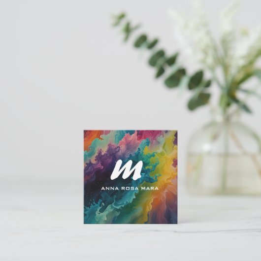 *~* QR Kleurrijk Modern Abstract vet AP93 Vierkante Visitekaartje (Staand voorkant)