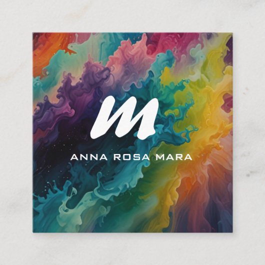 *~* QR Kleurrijk Modern Abstract vet AP93 Vierkante Visitekaartje (Voorkant)