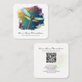 *~* QR Kleurrijke Lotus Lily Abstracte libel Vierkante Visitekaartje (Voorkant / Achterkant)