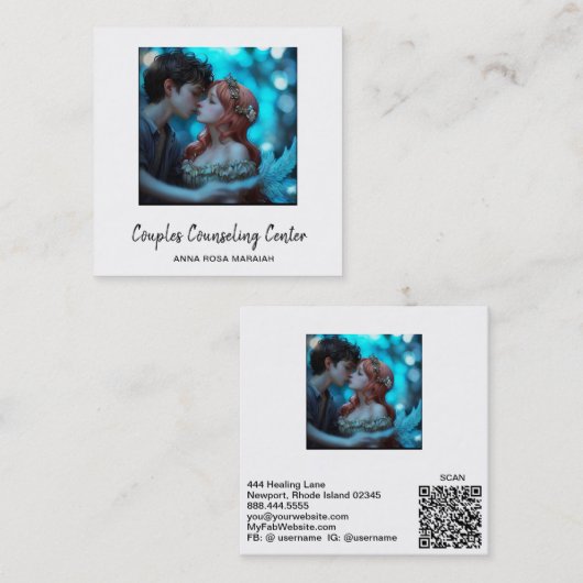 *~* QR Koppel AP55 Engelen Marital Counseling Vierkante Visitekaartje (Voorkant / Achterkant)