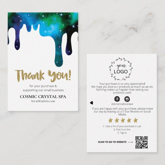 *~* QR KOSMISCHE DRUPPEL DANK U LOGO AP8 Review Informatiekaartje (Voorkant / Achterkant)