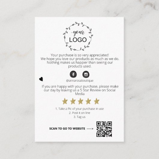 *~* QR. KOSMISCHE DRUPPEL DANK U LOGO AP8 Review Informatiekaartje (Achterkant)