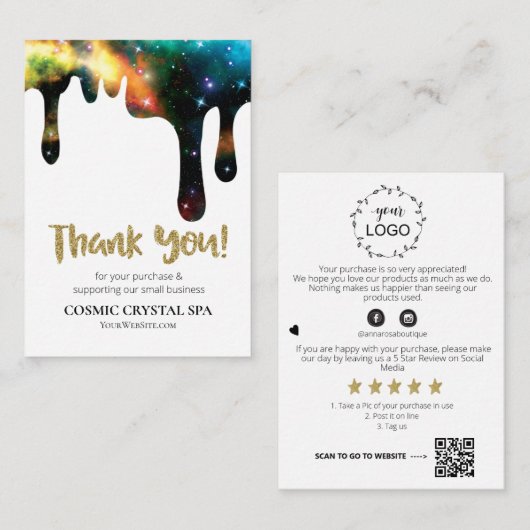 *~* QR. KOSMISCHE DRUPPEL DANK U LOGO Review AP8 Informatiekaartje (Voorkant / Achterkant)