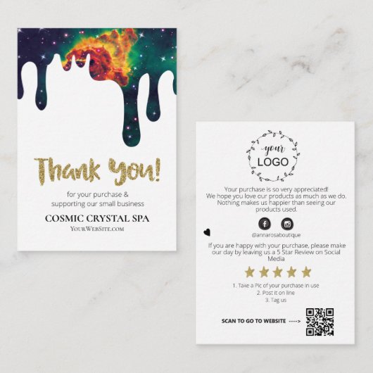 *~* QR KOSMISCHE DRUPPELS - Logo BEDANKT AP8 Revie Informatiekaartje (Voorkant / Achterkant)