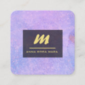 *~* QR Lavendel Wit Goud Magenta Initiaal AP65 Vierkante Visitekaartje (Voorkant)
