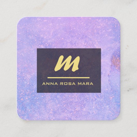 *~* QR Lavendel Wit Goud Magenta Initiaal AP65 Vierkante Visitekaartje (Voorkant)