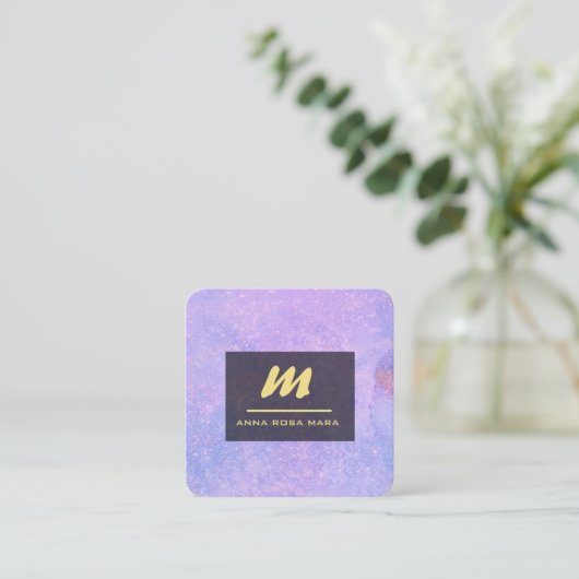 *~* QR Lavendel Wit Goud Magenta Initiaal AP65 Vierkante Visitekaartje (Staand voorkant)