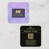 *~* QR Lavendel Wit Goud Magenta Initiaal AP65 Vierkante Visitekaartje (Voorkant / Achterkant)