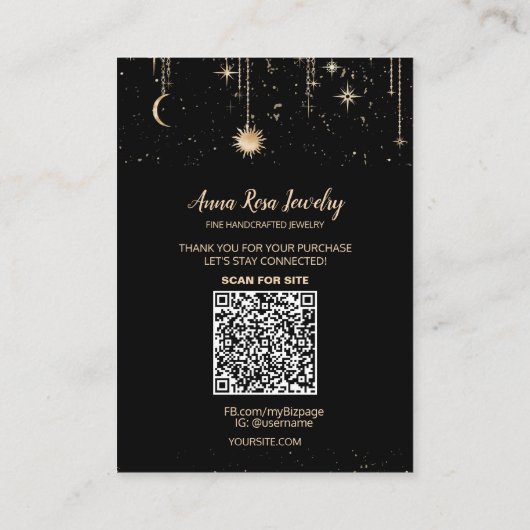 *~* QR Logo Cosmic Moon Jewelry Earring Ketting Visitekaartje (Achterkant)