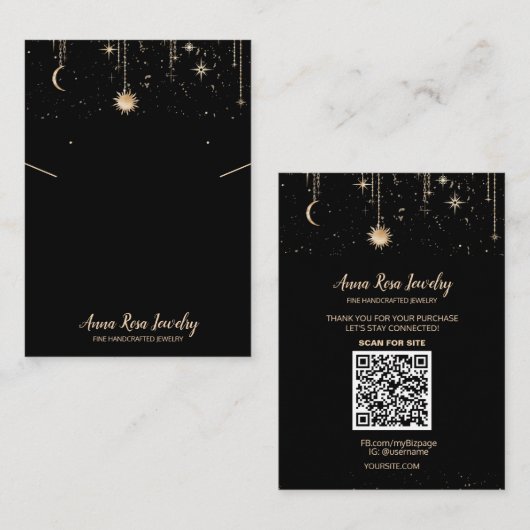 *~* QR Logo Cosmic Moon Jewelry Earring Ketting Visitekaartje (Voorkant / Achterkant)