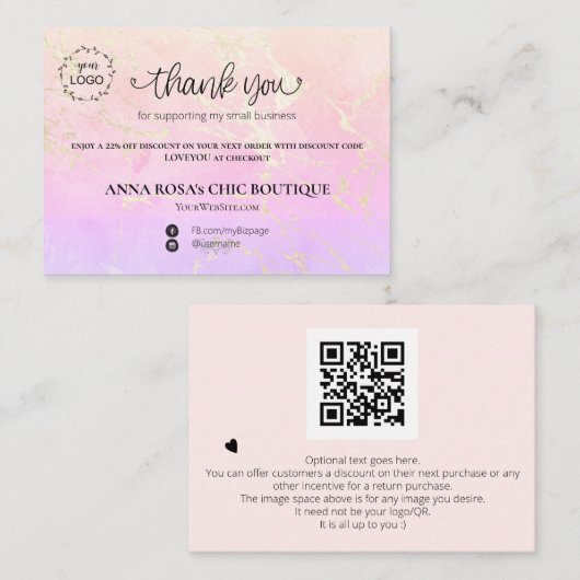 *~* QR Logo Dank u Ombre Roze brandende AP3  Informatiekaartje (Voorkant / Achterkant)