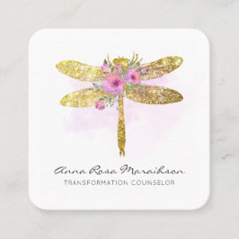 *~* QR LOGO Floral Waterverf GOLD Dragonfly Vierkante Visitekaartje