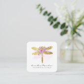 *~* QR LOGO Floral Waterverf GOLD Dragonfly Vierkante Visitekaartje (Staand voorkant)