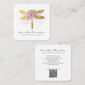 *~* QR LOGO Floral Waterverf GOLD Dragonfly Vierkante Visitekaartje (Voorkant / Achterkant)