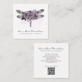 *~* QR LOGO Floral Waterverf GRAY Dragonfly Vierkante Visitekaartje (Voorkant / Achterkant)