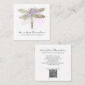 *~* QR LOGO Floral Waterverf Green Dragonfly Vierkante Visitekaartje (Voorkant / Achterkant)