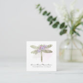 *~* QR LOGO Floral Waterverf Green Dragonfly Vierkante Visitekaartje (Staand voorkant)