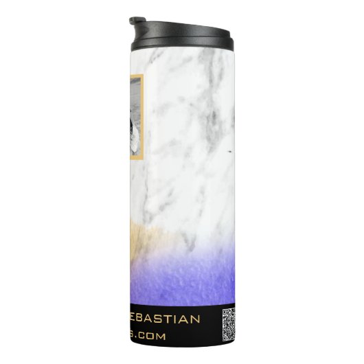 *~* QR LOGO PAAR Foto Goud Paarse Thermosbeker (Geroteerd rechts)