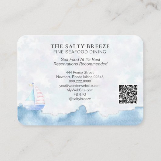 *~* QR Logo pasta sail Boat Fine Dining Beach Visitekaartje (Achterkant)