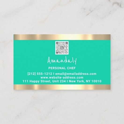 QR Logo Personal Chef Cooking Restaurant Food Mint Visitekaartje (Achterkant)