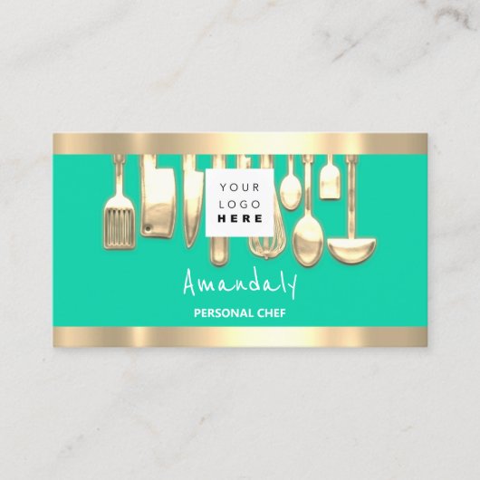 QR Logo Personal Chef Cooking Restaurant Food Mint Visitekaartje (Voorkant)