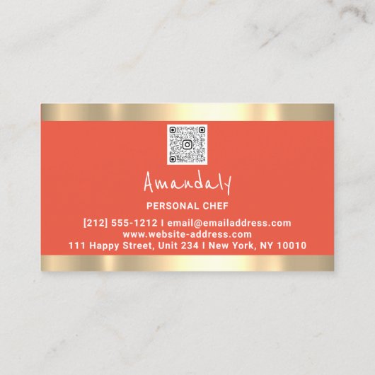 QR Logo Personal Chef Cooking Restaurant FoodCoral Visitekaartje (Achterkant)