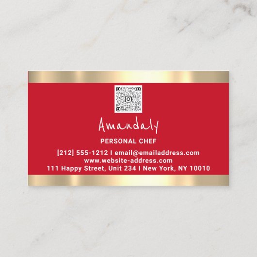 QR Logo Persoonlijke Chef Cooking Restaurants Red Visitekaartje (Achterkant)