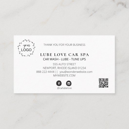 *~* QR Lube Car Wash - LOGO Auto Dank u wel Klantenkaartje (Achterkant)